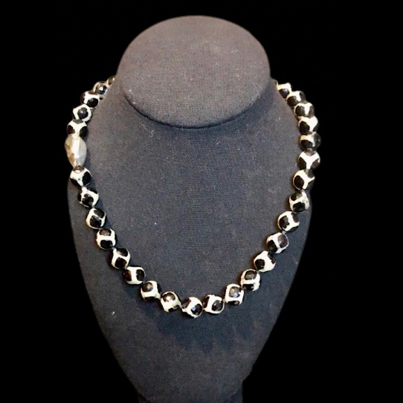 SIMON SEBBAG Black White Tortoise Agate and Sterling Silver Necklace RARE - Picture 1 of 11